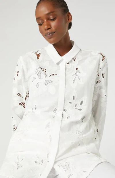 Marina Rinaldi Tessile Embroidered Eyelet Tunic Shirt In Optical White
