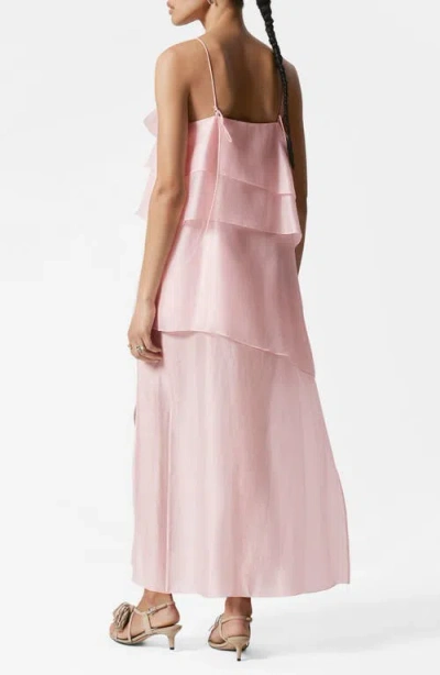 & Other Stories Floral Appliqué Tiered Dress In Pink Dusty Light