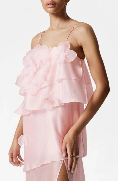 & Other Stories Floral Appliqué Tiered Dress In Pink Dusty Light