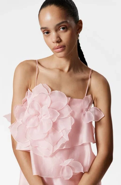 & Other Stories Floral Appliqué Tiered Dress In Pink Dusty Light
