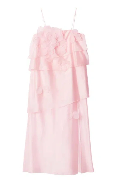 & Other Stories Floral Appliqué Tiered Dress In Pink Dusty Light