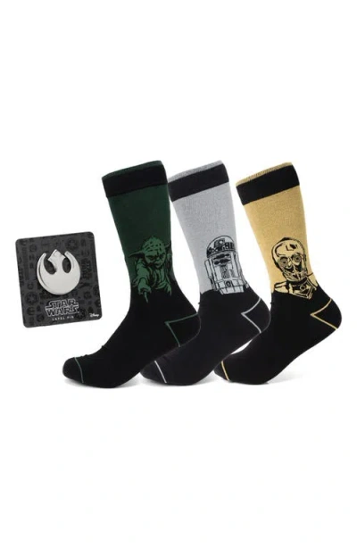 Cufflinks, Inc . Droid & Sage Mod 3-pack Socks & Lapel Pin Set In Black Multi
