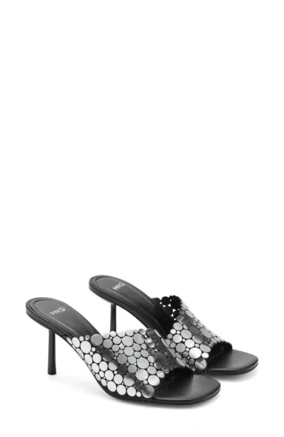 Mango Heeled Sandal With Metallic Decorations Black In Black