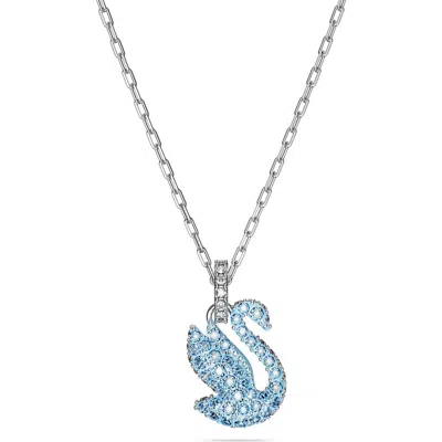 Swarovski Iconic Swan Pendant Xxs Swan Rhodium Shiny Recreated Ice Blue In Blue