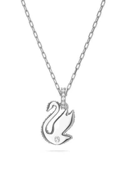 Swarovski Iconic Swan Pendant Xxs Swan Rhodium Shiny Recreated Ice Blue In Blue