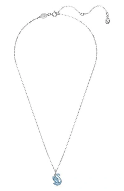Swarovski Iconic Swan Pendant Xxs Swan Rhodium Shiny Recreated Ice Blue In Blue