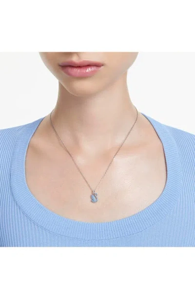 Swarovski Iconic Swan Pendant Xxs Swan Rhodium Shiny Recreated Ice Blue In Blue
