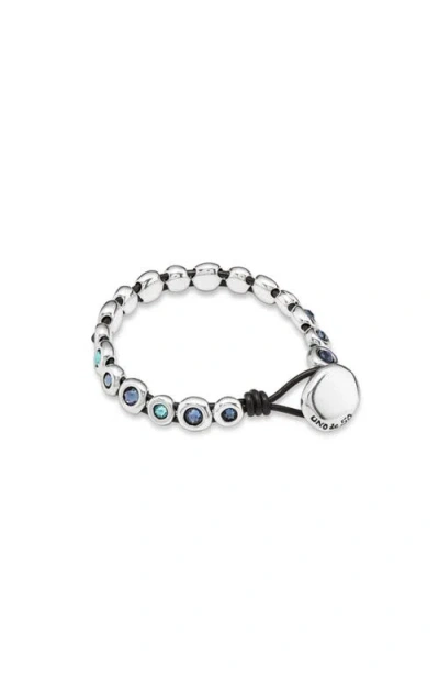 Unode50 Leather Bracelet With Sterling Silver-plated Beads In Silver