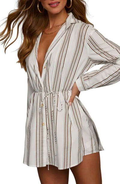 Vici Collection Charlie Stripe Waist Tie Romper In White
