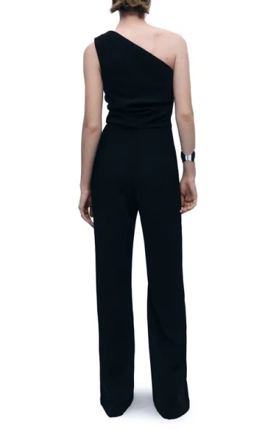 Mango One-shoulder Drape Jumpsuit In Black