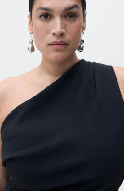 Mango One-shoulder Drape Jumpsuit In Black