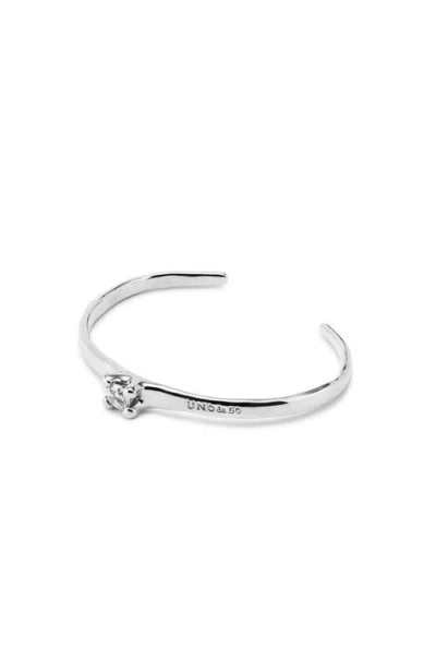 Unode50 Sterling Silver-plated Cuff Bracelet With Blue Cubic Zirconia In Silver