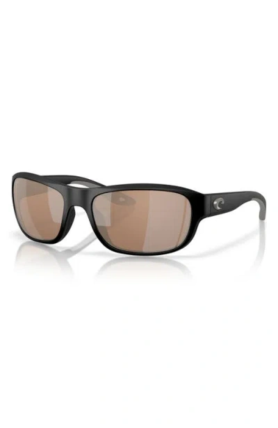 Costa Del Mar Clipperton 58mm Polarized Rectangular Sunglasses In Black/copper Silver 580g