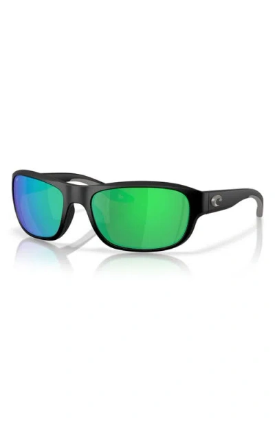 Costa Del Mar Clipperton 58mm Polarized Rectangular Sunglasses In Matte Black/green Mirror 580p