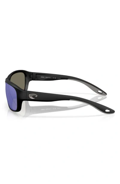 Costa Del Mar Clipperton 58mm Polarized Rectangular Sunglasses In Matte Black/blue Mirror 580g