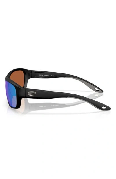 Costa Del Mar Clipperton 58mm Polarized Rectangular Sunglasses In Matte Black/green Mirror 580p