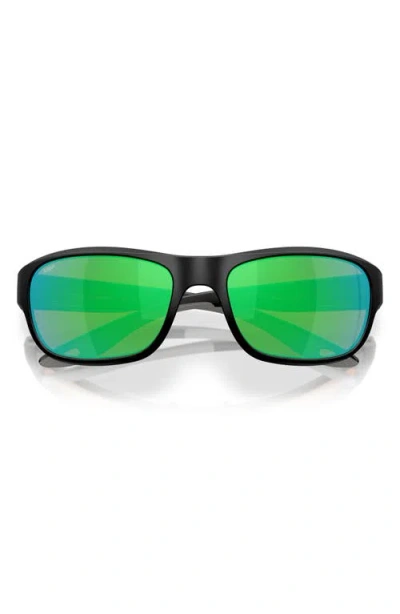 Costa Del Mar Clipperton 58mm Polarized Rectangular Sunglasses In Matte Black/green Mirror 580p