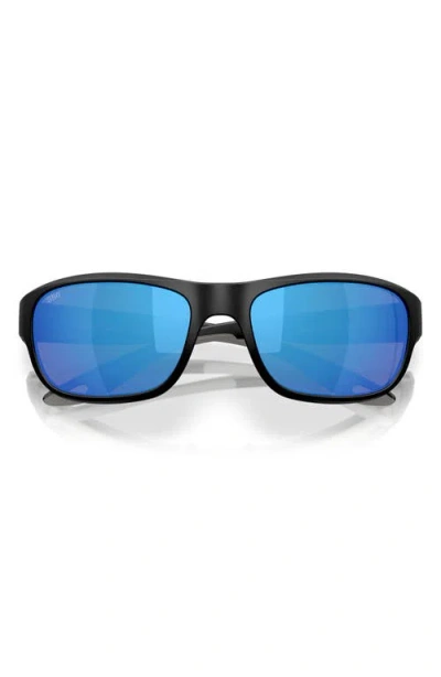 Costa Del Mar Clipperton 58mm Polarized Rectangular Sunglasses In Matte Black/blue Mirror 580g