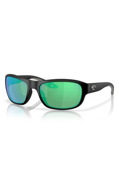Costa Del Mar Clipperton 58mm Polarized Rectangular Sunglasses In Matte Black/green Mirror 580g