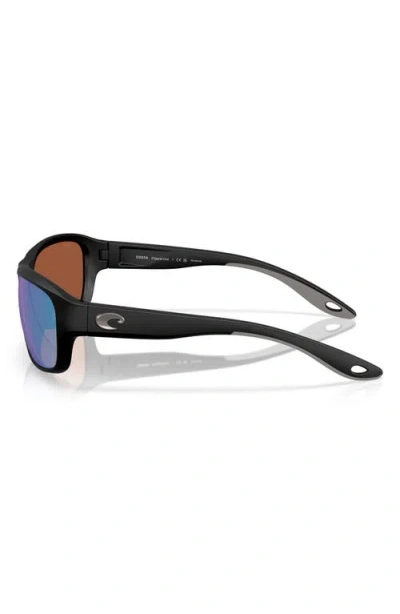 Costa Del Mar Clipperton 58mm Polarized Rectangular Sunglasses In Matte Black/green Mirror 580g