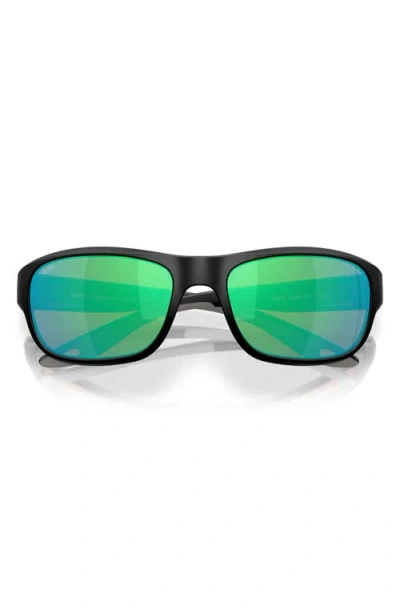 Costa Del Mar Clipperton 58mm Polarized Rectangular Sunglasses In Matte Black/green Mirror 580g