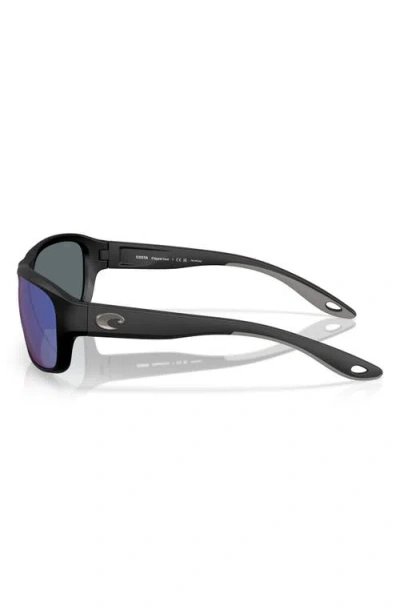Costa Del Mar Clipperton 58mm Polarized Rectangular Sunglasses In Matte Black/blue Mirror 580p