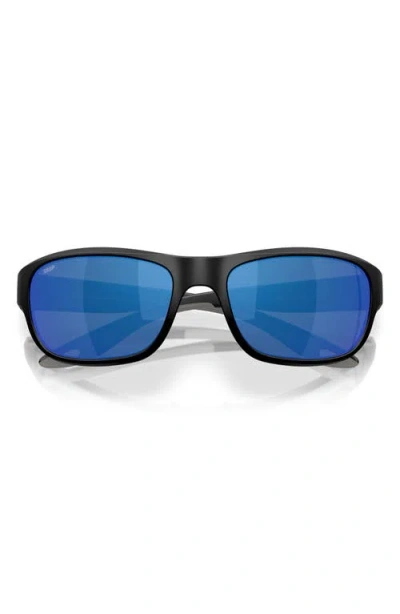 Costa Del Mar Clipperton 58mm Polarized Rectangular Sunglasses In Matte Black/blue Mirror 580p