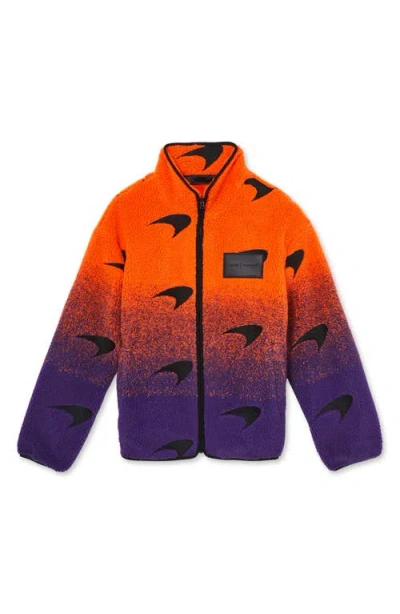 Reiss Mens  X Mclaren Drift Ombre Embroidered Fleece Jacket Papaya Orange Purple In Papaya Orange/purple