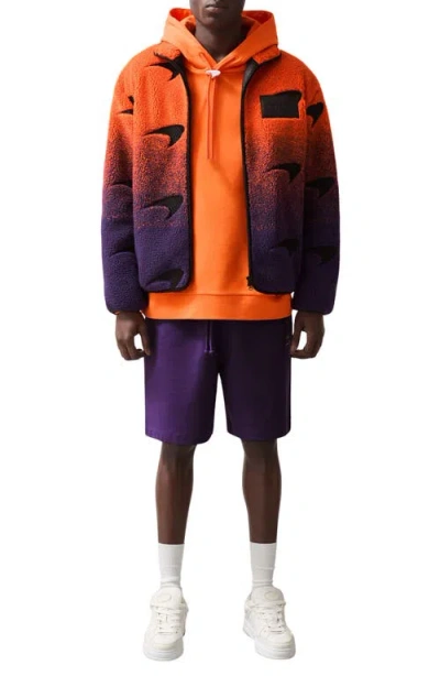 Reiss Mens  X Mclaren Drift Ombre Embroidered Fleece Jacket Papaya Orange Purple In Papaya Orange/purple