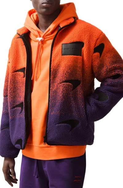 Reiss Mens  X Mclaren Drift Ombre Embroidered Fleece Jacket Papaya Orange Purple In Papaya Orange/purple