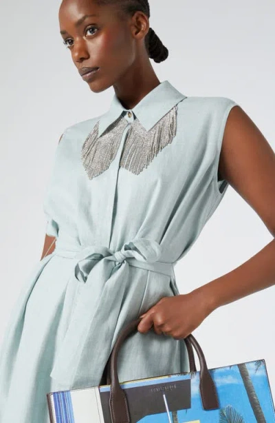 Marina Rinaldi Esedra Sleeveless Linen Shirtdress In Sage Green