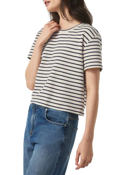 Splendid Stripe Boxy Crop T-shirt In Navy/white