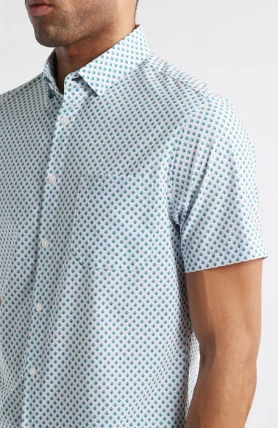 Mizzen + Main Mizzen+main Leeward Trim Fit Diamond Print Short Sleeve Stretch Button-up Shirt In White Foulard
