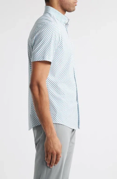 Mizzen + Main Mizzen+main Leeward Trim Fit Diamond Print Short Sleeve Stretch Button-up Shirt In White Foulard