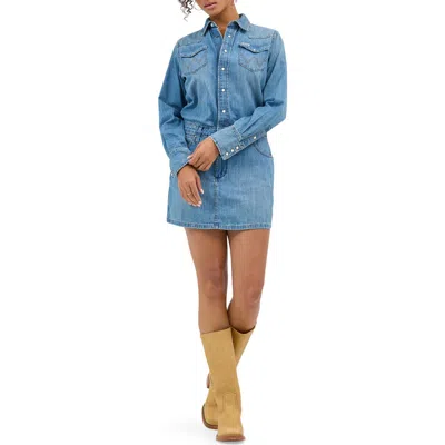 Wrangler Long Sleeve Denim Minidress In Ultra Marine