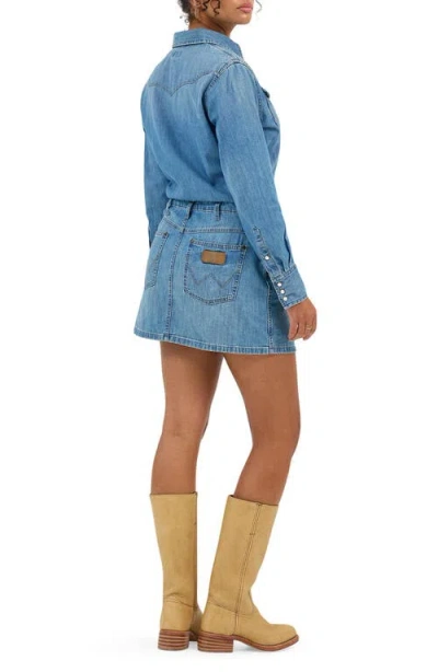 Wrangler Long Sleeve Denim Minidress In Ultra Marine