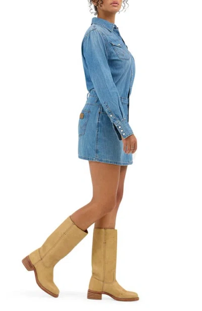 Wrangler Long Sleeve Denim Minidress In Ultra Marine