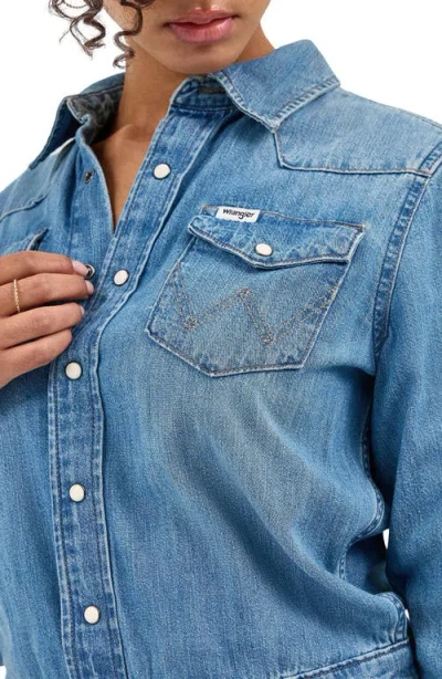 Wrangler Long Sleeve Denim Minidress In Ultra Marine