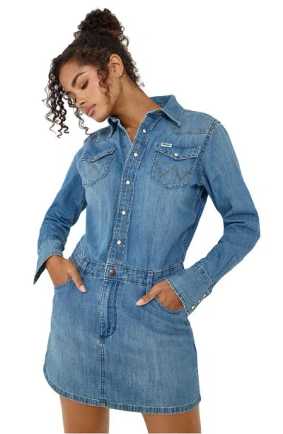 Wrangler Long Sleeve Denim Minidress In Ultra Marine