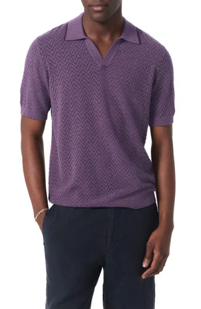 Rag & Bone Zuma Johnny Collar Chevron Terry Cloth Polo In Purple