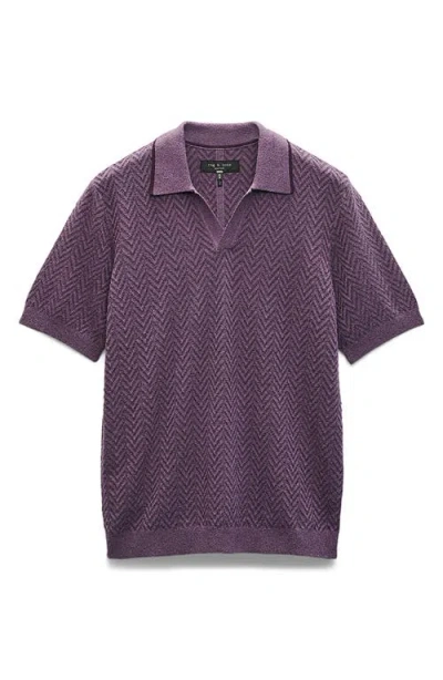 Rag & Bone Zuma Johnny Collar Chevron Terry Cloth Polo In Purple