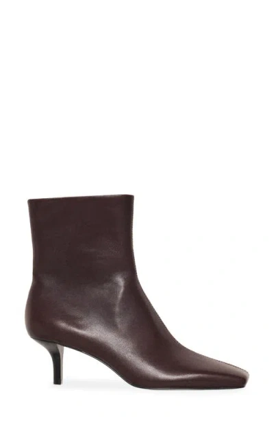 Mango Square Toe Leather Bootie In Chocolate