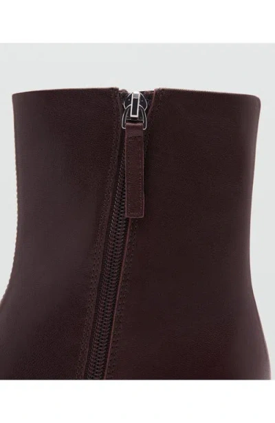 Mango Square Toe Leather Bootie In Chocolate