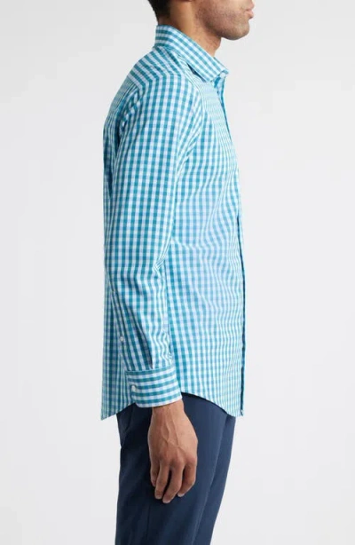 Mizzen + Main Mizzen+main Leeward Trim Fit Gingham Stretch Button-up Shirt In Teal Madison Check