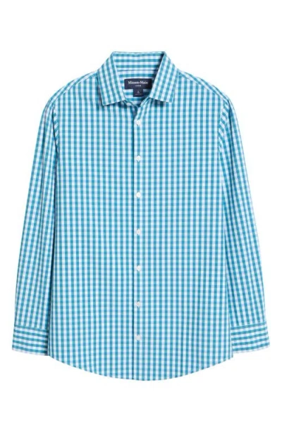Mizzen + Main Mizzen+main Leeward Trim Fit Gingham Stretch Button-up Shirt In Teal Madison Check