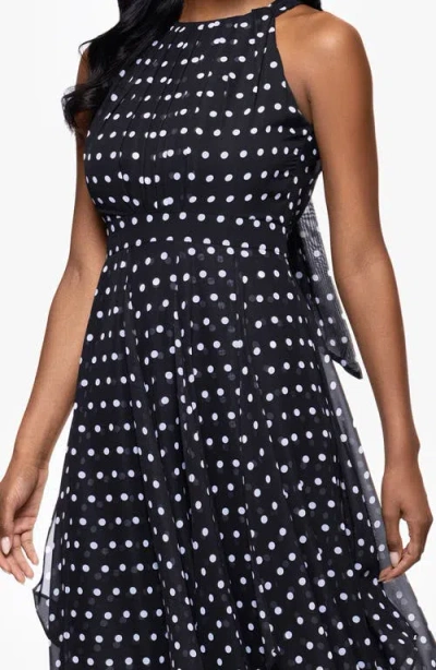 Betsy & Adam Polka Dot Handkerchief Hem Gown In Black/white