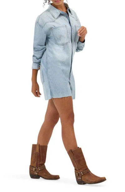 Wrangler Heritage Long Sleeve Denim Romper In Pale Blue Wash
