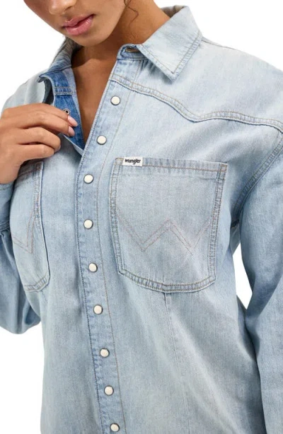 Wrangler Heritage Long Sleeve Denim Romper In Pale Blue Wash