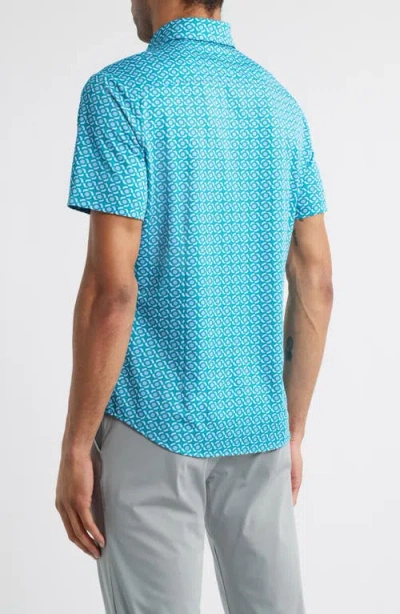 Mizzen + Main Mizzen+main Halyard Trim Fit Kaleidoscope Print Short Sleeve Performance Button-up Shirt In Teal Kaleidoscope