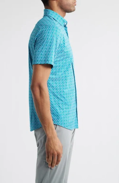 Mizzen + Main Mizzen+main Halyard Trim Fit Kaleidoscope Print Short Sleeve Performance Button-up Shirt In Teal Kaleidoscope